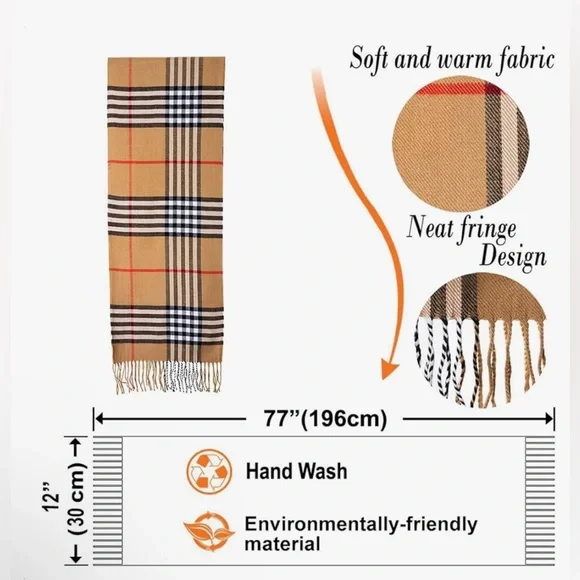 Cashmere Feel Scarf Unisex Elegant and Classic Design Shawl - Picture 3 of 3